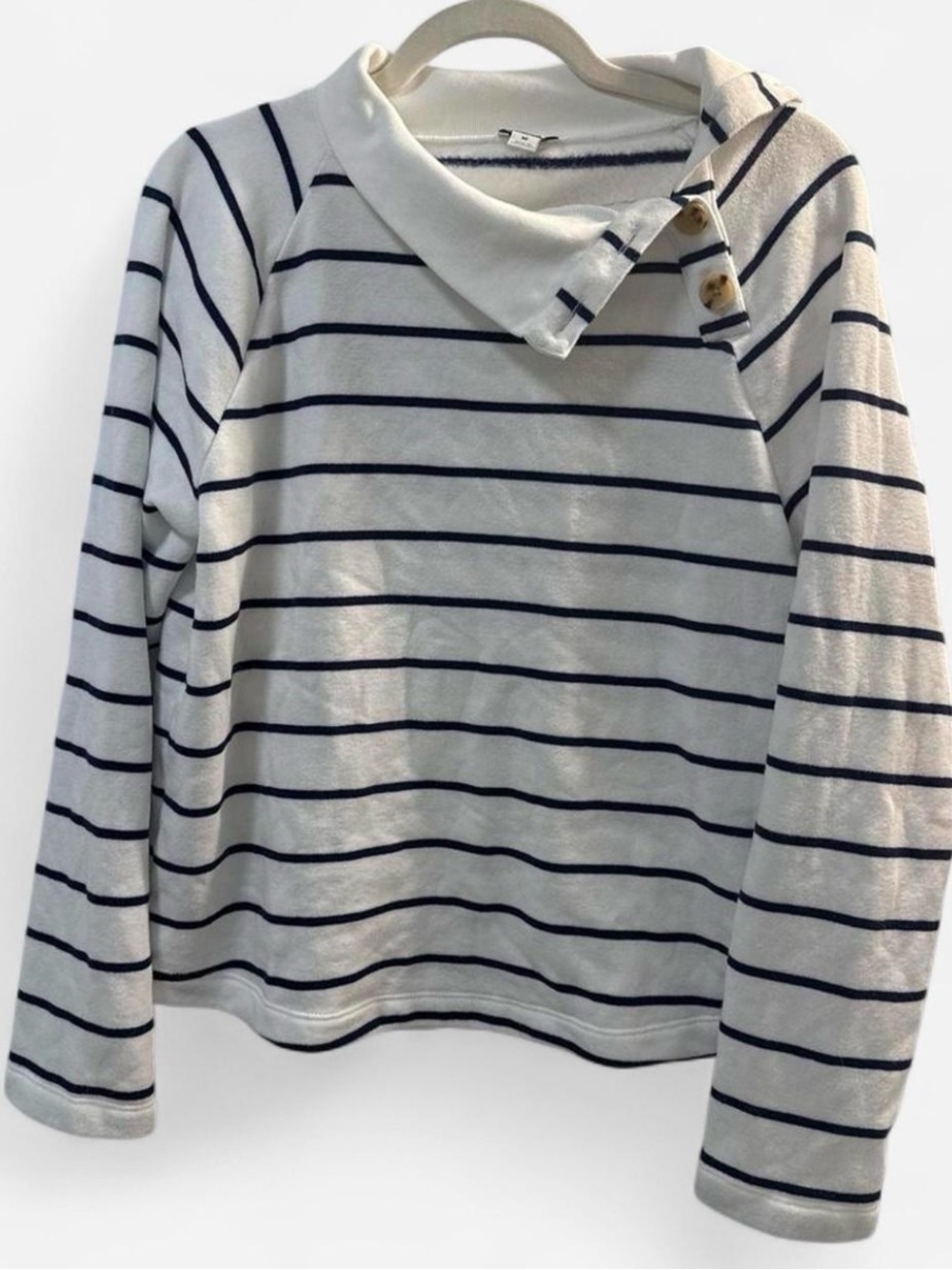J. Crew White Long-Sleeve Striped Top with Navy Lines